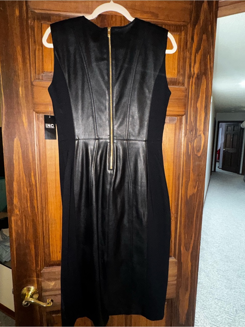 INC International Concepts Black Faux Leather Paneled Sheath Dress - Picture 2 of 3